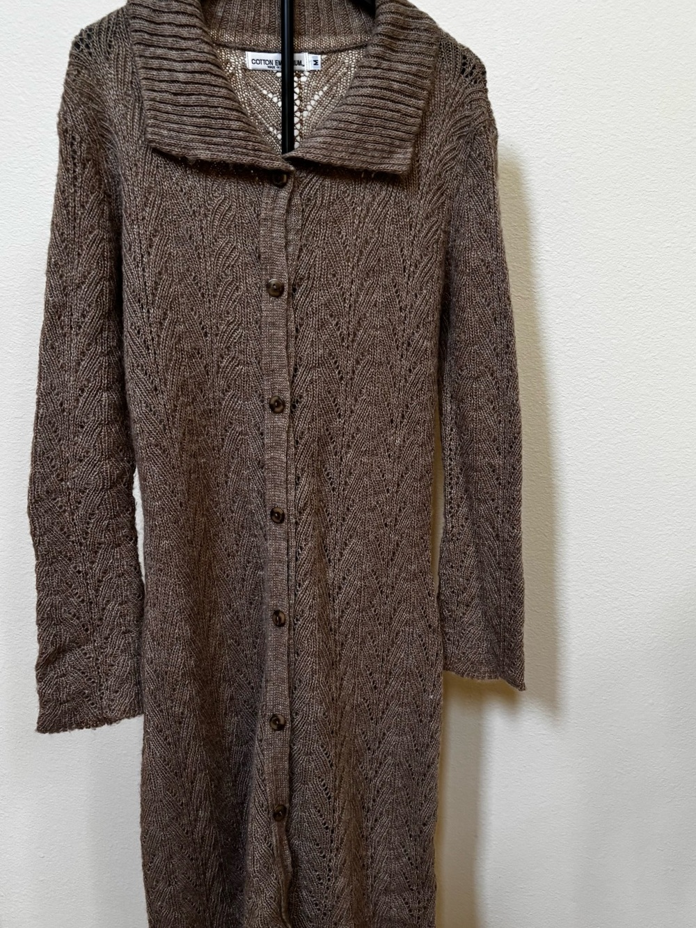 Cotton Emporium Brown Longline Knit Button-Up Cardigan